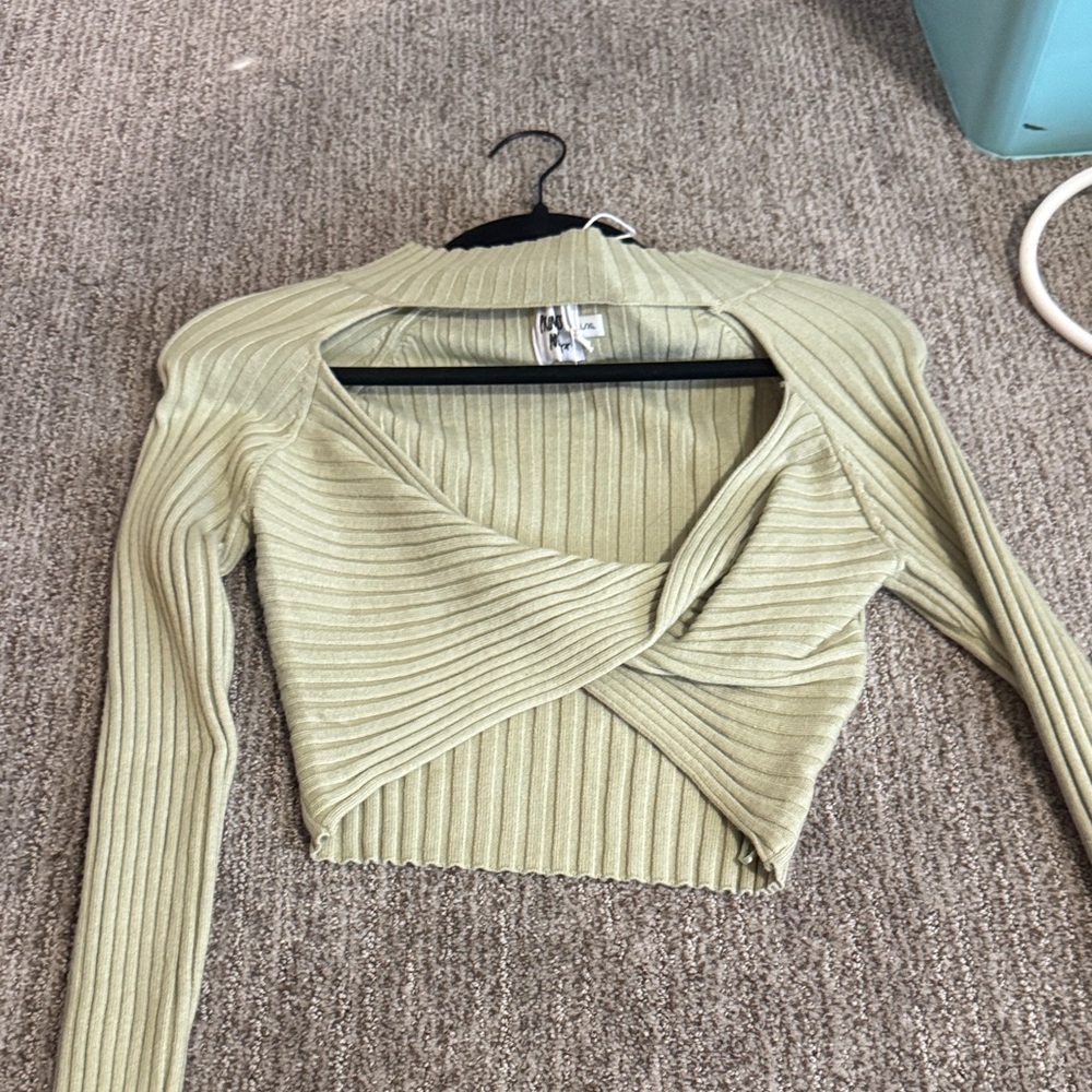 Princess Polly Sage Green Ribbed Twist-Front Crop Top
